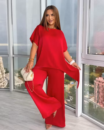 Plus Size Pants Set Oversized Suit Silk Outfit Two Piece Loose Casual Curvy style 2XL-3XL 4XL-5XL