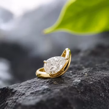 Pear Moissanite East West Pinky Ring, 14K Solid Gold 2CT Pear Moissanite Promise Ring, Tilted Pear Engagement Ring