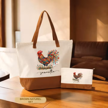 Floral Rooster Jute Tote Bag, Farmhouse Chicken Bag, Country Style Jute Tote, Cottagecore Farm Gift, Chicken Lover Bag Amelia