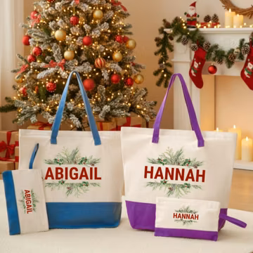 Personalized Christmas Name Tote Bag, Custom Holiday Tote with Name, Festive Christmas Gift Bag, Christmas Kids Bags