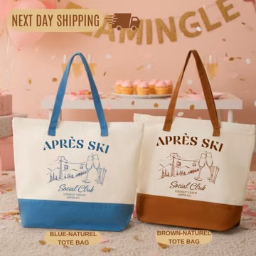 Personalized Apres Ski Tote Bag, Custom Ski Trip Canvas Bag, Winter Travel Gift, Apres Ski Bachelorette Canvas Tote Bag, Winter Bridal Gift