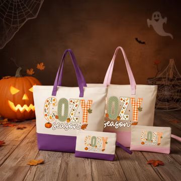 Cozy Season Canvas Tote Bag, Autumn Fall Tote Bag, Custom Cozy Fall Tote Bag, Cozy Season Pumpkin Tote Bag, Cute Fall Pumpkin Tote Bag