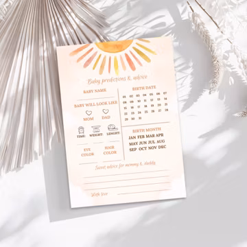 Little Ray of Sunshine Baby Predictions and Advice Card, Boho Sun Baby Shower Game, Editable Canva Template Instant Download