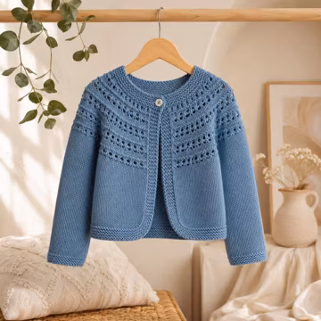 Girls Cardigan Knitting Pattern PDF Lace Yoke Knit Cardigan Child Sweater Instant Download