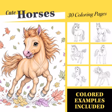 Horses Coloring Book | 30 Printable Adult Coloring Pages | Digital Download PDF