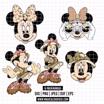 4851 - Minniee Safari explorer dtf full color pack bundle Svg, Eps, Png, Dxf, Jpeg (silhouette of a bun/hat - binoculars - explorer outfits)