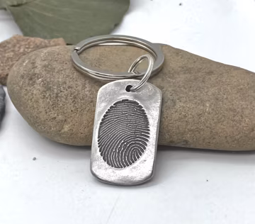 Fingerprint Keychain, Engraved Memorial Gift, Custom Silver Copper Keychain, Commemoration Gift, Thumbprint Keychain, Handwriting Keychain