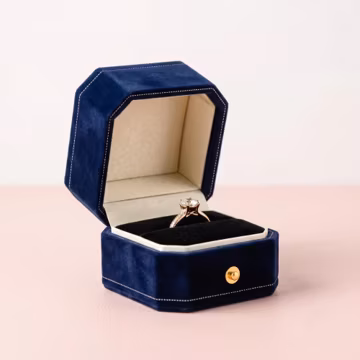 Vintage Velvet Ring Box, Octagon Engagement Holder, Proposal Jewelry Case, Wedding Keepsake Gift