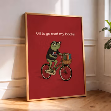 Funny Book Lover Frog Wall Art Printable, Digital Download, Cute Reading Nook Decor, Librarian Gift For Her