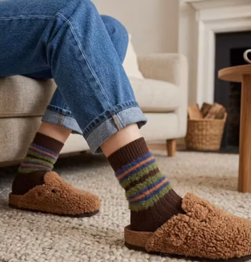 Thick Faux Mink Striped Crew Socks – Warm Thermal Winter Stockings for Snow Boots