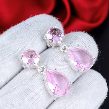 Pink Kunzite Earring, 925 Sterling Silver Earring Beautiful Pink Kunzite Gemstone Cabochon Stone Earring Birthday Earring Gift For Mother