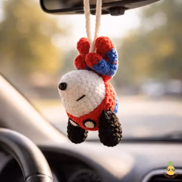 Handmade White Dog Crochet Car Hanging, Cute Driving Companion Charm