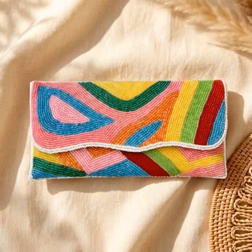 Abstract Beaded Clutch | Colorful Handmade Evening Purse | Bohemian Statement Bag | Rainbow Festival Clutch | Wedding Guest Handbag |