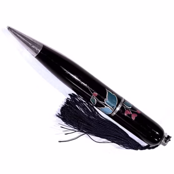 Vintage Cloisonne Mechanical Pencil Tassel Style Black Floral Enamel MCM