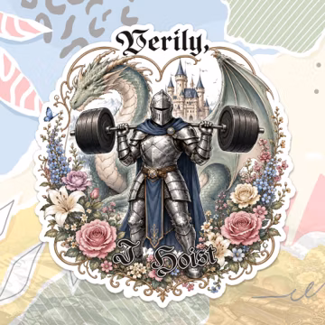 Verily I Hoist Sticker Medieval Fantasy Gym Knight Lifting Dragon Workout Decal For Water Bottle, Laptop