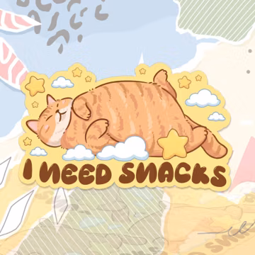 I Need Snacks Sticker Funny Cat Pet Food Lover Aesthetic Decal For Water Bottle, Laptop