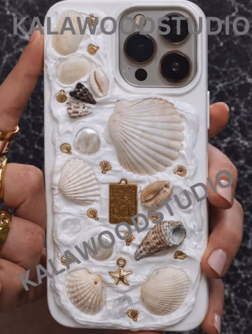 Handmade Ocean Resin Phone Case with Real Seashells, Coastal iPhone Cover