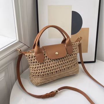 Mini Crochet Bag Women, Small Boho Crossbody Purse with PU Handle, Woven Summer Beach Bag, Crochet Handbag Gift for Her 2 Colors