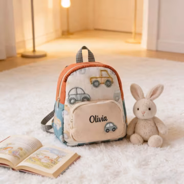 Personalized Toddler Backpack with Name, Cartoon Car Design Lightweight Kids Bag