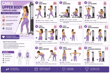 Cable Upper Body Exercise Guide | 9 Cable Machine Exercises | Arms Back Chest Shoulder Workout | Printable Gym Workout Chart