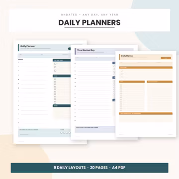 Daily Planner Printable PDF | Productivity Planner Bundle | Undated Planner | A4 Digital Download | Weekly & Monthly Planner | 22 Pages