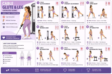 Cable Glute and Leg Exercise Guide | 9 Cable Machine Exercises | Glutes and Legs Workout Chart | Printable Gym Workout Guide