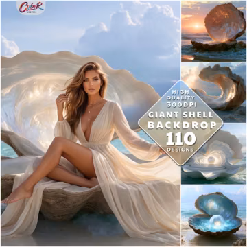 Giant Seashell Backdrop, Fantasy Ocean Pearl, Maternity Photography Prop (Digital Download)