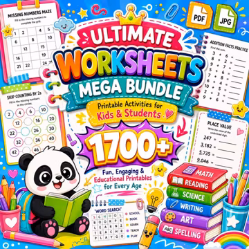 1700+ Kindergarten 1st Grade Learning Activities | Math & Reading Mega Workbook Bundle | Printable Worksheets