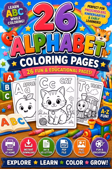 Alphabet Coloring Pages for Kids | ABC Printable PDF | Learn Letters A-Z