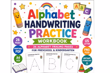 Alphabet Handwriting Practice Workbook | 26 Tracing Pages for Preschoolers (Digital Download)