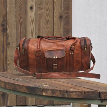 Personalized Vintage Goat Leather Duffel Bag, Handmade Travel Weekender Gym Bag
