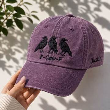 Custom Crow Hat, F-Caw-F Raven Embroidered Baseball Cap, Custom Name Crow Lover Gift, Funny Bird Pun Hat, Gothic Raven Cap, Birdwatcher Gift
