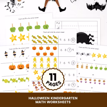 Halloween Kindergarten Math Worksheets, Counting, Addition, Subtraction and Seasonal Math Pack for Early Learners Printable PDF