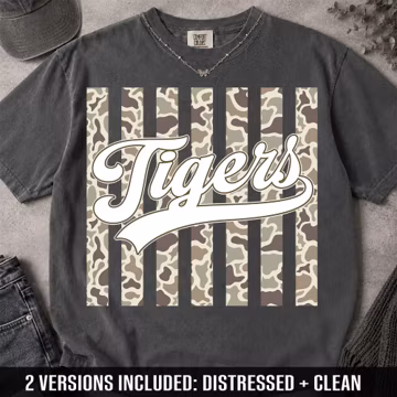 Tigers PNG, Camo Striped Tigers Mascot PNG, School Spirit Game Day Shirt Design, Team Spirit Sublimation PNG