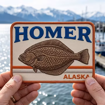 Homer Alaska Halibut Embroidered Patch – Fishing Travel Souvenir Badge