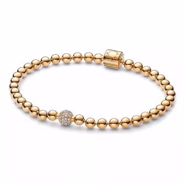 pandora golden beads & pavé bracelet 17cm/19cm/21cm