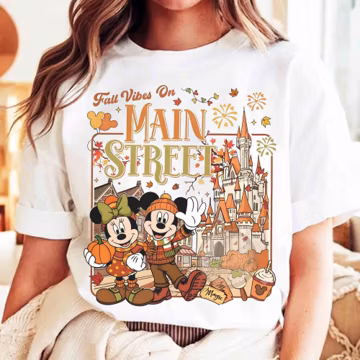 Disney Mickey Minnie Fall Vibes on Main Street Shirt, Magical Castle Autumn Halloween Tee, Disney Thanksgiving, Main Street USA Fall Shirt
