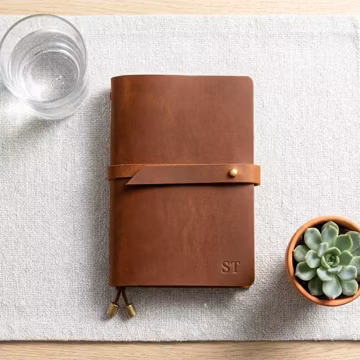 Personalized A5 Leather Journal, Custom Name Embossed Cover, Refillable Notebook