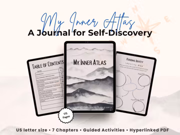 Guided Self Discovery Digital Journal | My Inner Atlas | Printable Workbook | Hyperlinked PDF | 175 pages