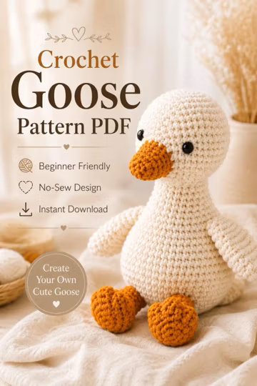 Crochet Goose Pattern PDF, Beginner Friendly No-Sew Design (Digital Download)