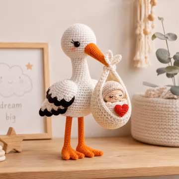 Crochet Stork Baby Pattern, Amigurumi Nursery Decor, Baby Shower Gift (PDF Download)