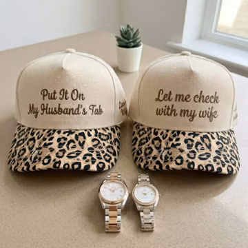 Custom Embroidered Couple Trucker Hat, Put It On My Husband’s Tab Cap, Personalized Brim Design, Couple Trucker Hat Set, Let me check