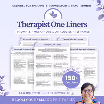 Therapist One Liners | Counsellor Cheat Sheet | Therapeutic Metaphors Reference Guide | Therapist In-Session SFBT Toolkit | Digital Download