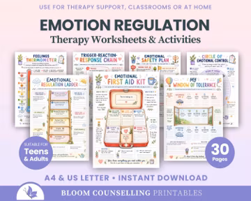 Emotion Regulation Worksheets & Activities Bundle, Nervous System Regulation, Coping Skills, CBT ACT Therapist Toolkit (Digital Download)