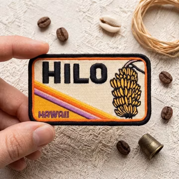 Hilo Hawaii Embroidered Patch, Vintage Banana Bunch Iron On Applique, Retro 70s Travel Souvenir Badge for Jackets & Backpacks