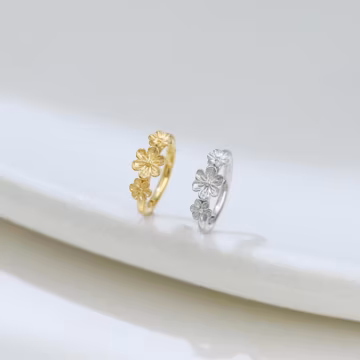 Triple Flower Cluster Helix Cartilage Seamless Clicker Rook Ring in Sterling Silver by TinyRadiant