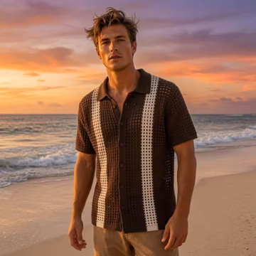 Mens Crochet Shirt Pattern, Crochet Polo PDF, Summer Knit Shirt, Resort Wear Top, Open Weave Beach Shirt Pattern
