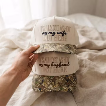 Hot As My Husband Camou Embroidered Hat Funny Couple Wife Gift Vacation Cap