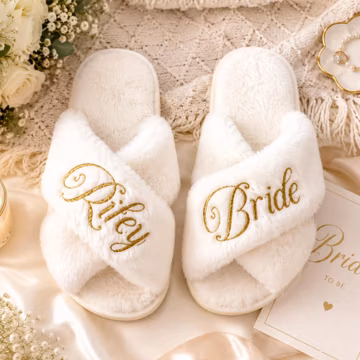 Personalized Bridal Slippers, Custom Bridesmaid Slippers, Bride Slippers, Fluffy Wedding Slippers, Bridesmaid Proposal Gift for Her