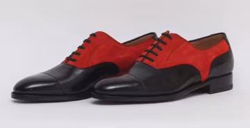 Men's Black & Red Leather Cap Toe Oxford Dress Shoes, Handmade Formal Footwear